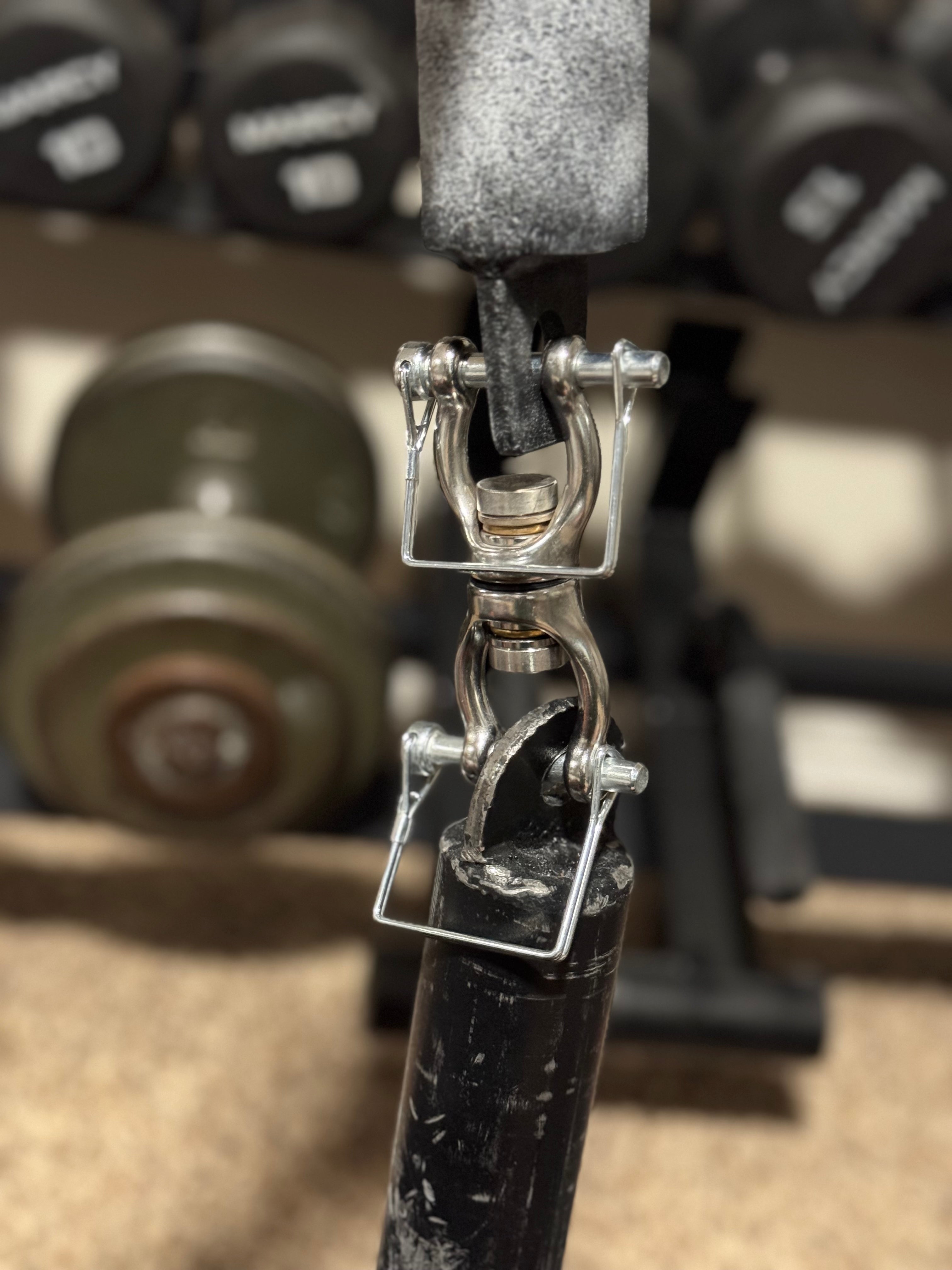 Grip Strength's new swivel carabiner for vertical lift implements.