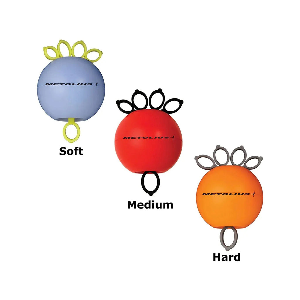 Metolius GripSaver Plus in three firmness levels: Soft blue, Medium red, and Hard orange