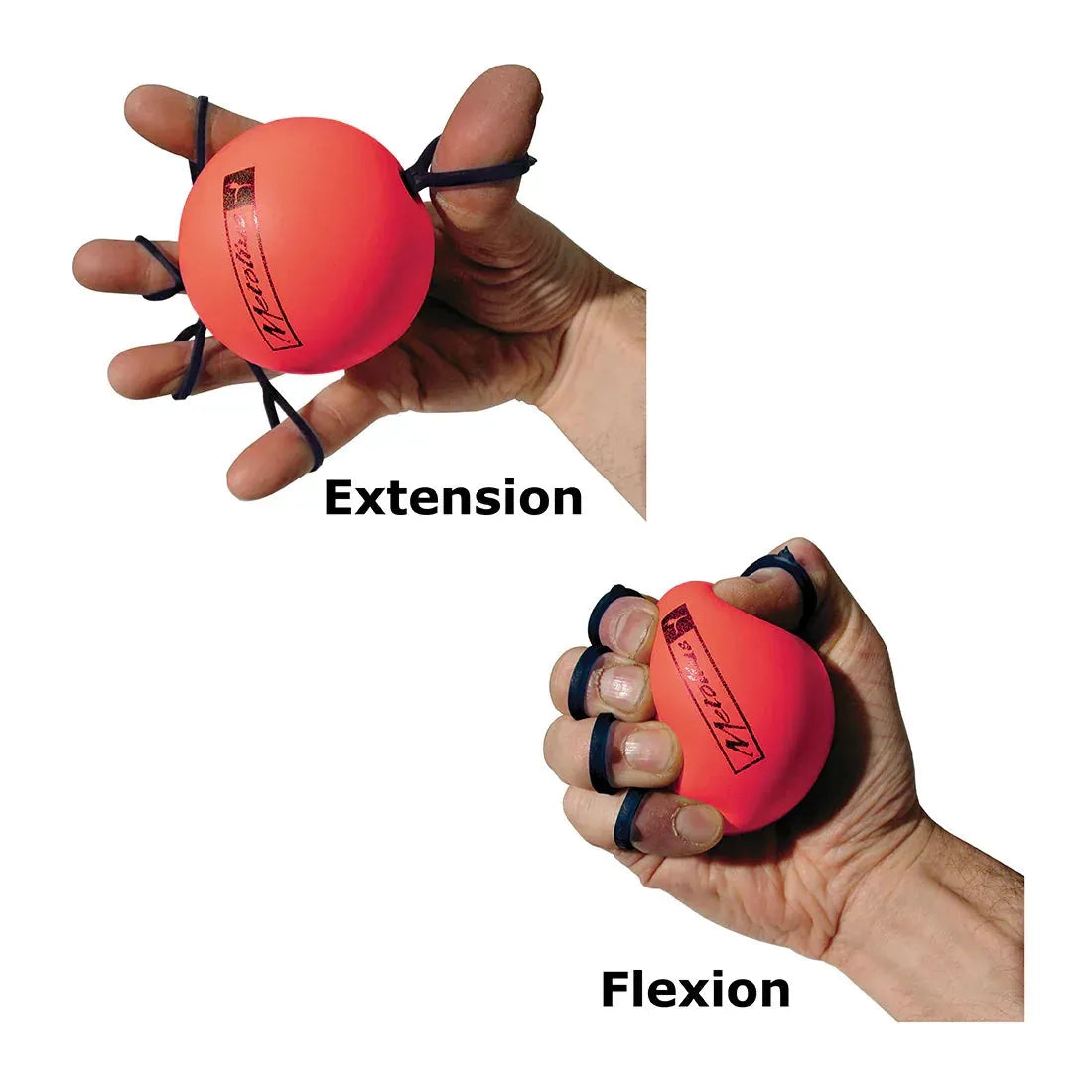 Two Hands Demonstrating Red GripSaver Plus Extensor and Flexor Training