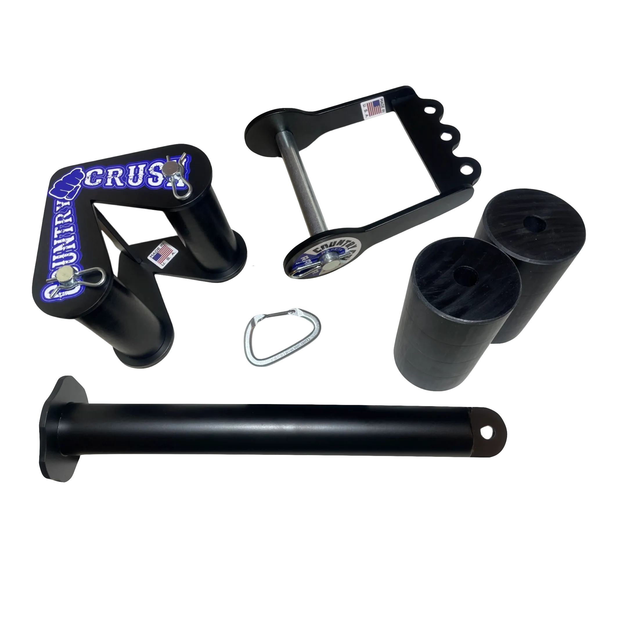 Utah Armwrestling Package Set 1: Raptor and Country Crush handle frames, 3" and 2" grips, and loading pin with carabiner