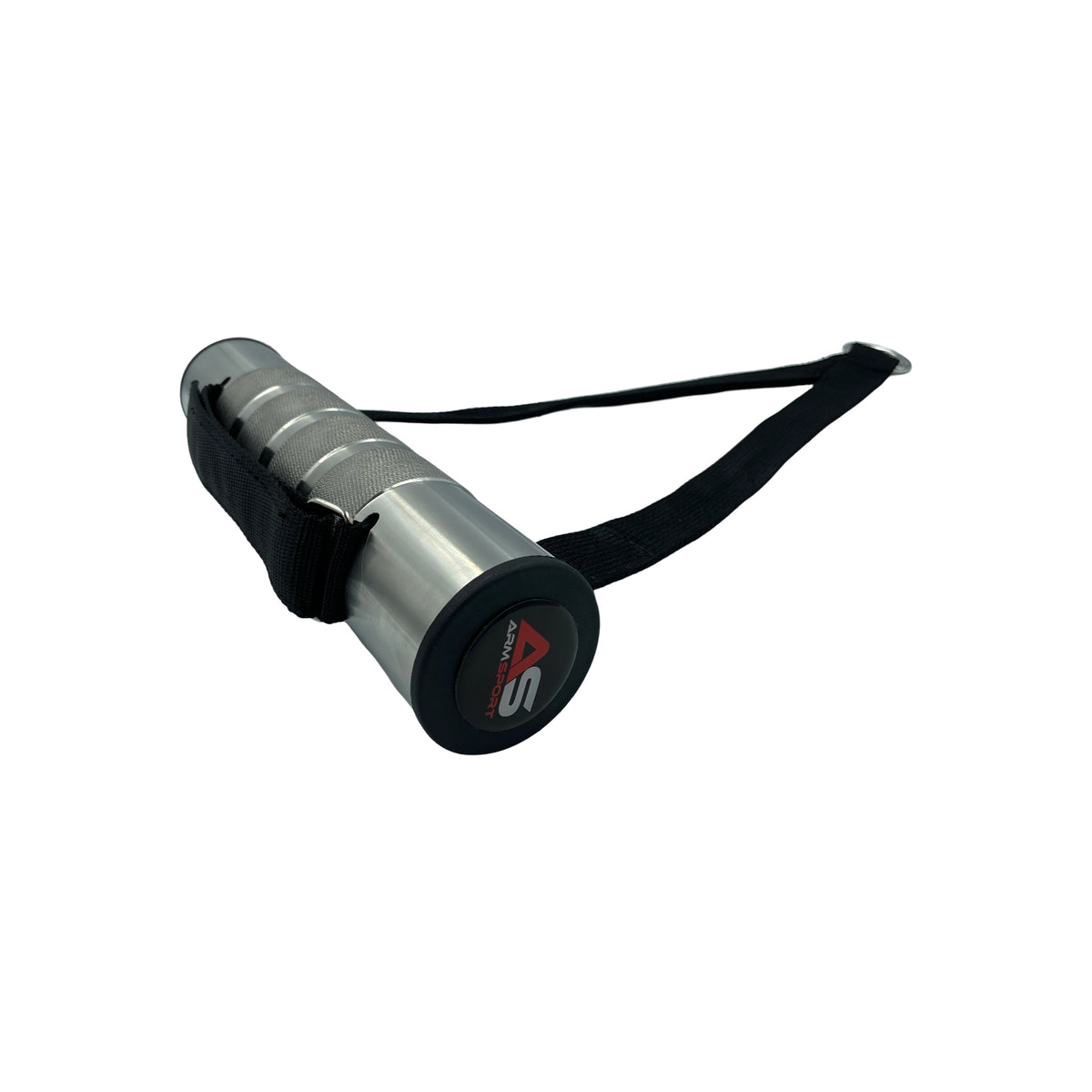 ArmSport Wrist Wrench wrist roller with the black ArmSport end cap facing forward, knurled stainless steel grip and strap loop behind