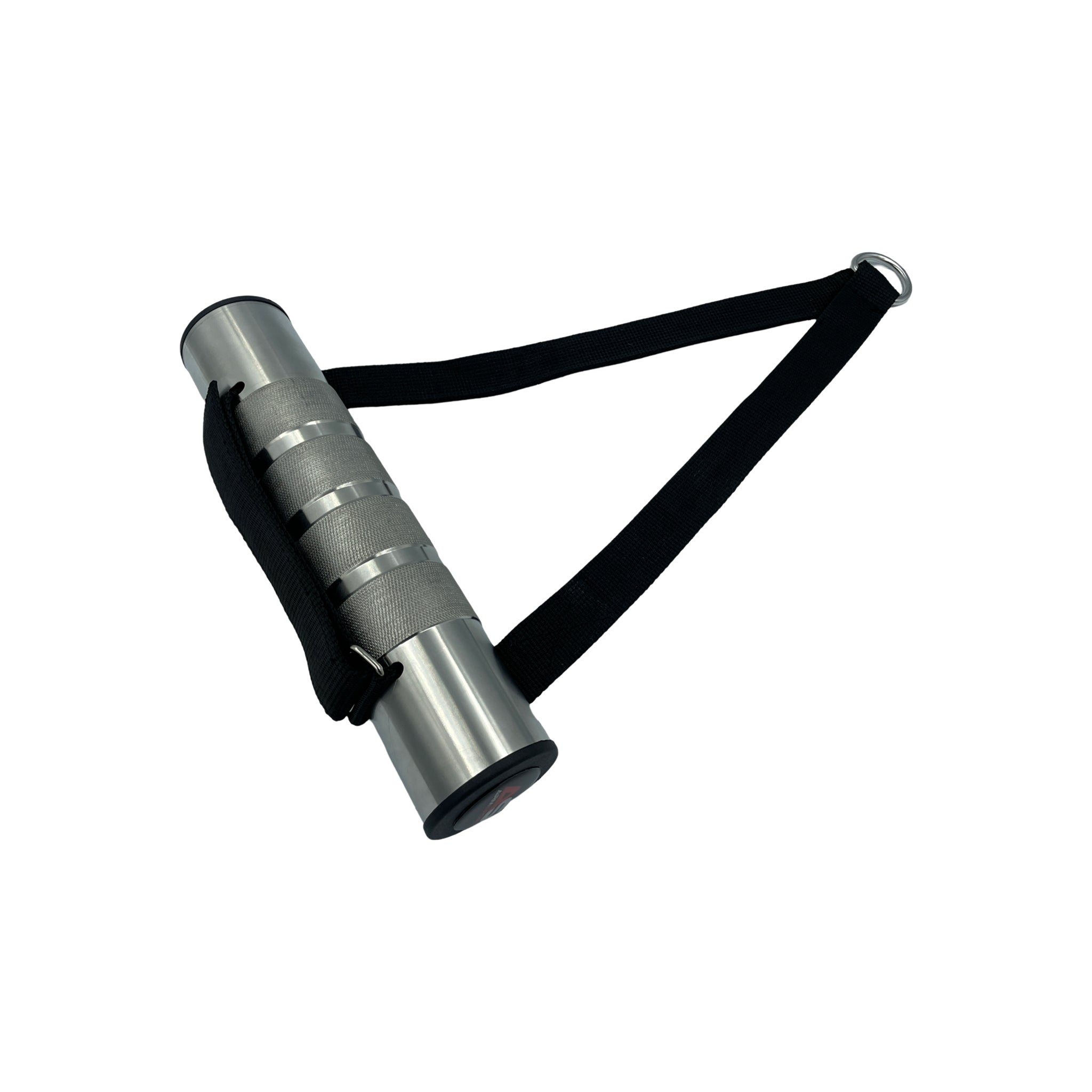 ArmSport Wrist Wrench stainless steel wrist roller, side view showing the knurled grip and the black nylon strap with D-ring for hanging weight plates