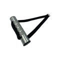 ArmSport Wrist Wrench stainless steel wrist roller, side view showing the knurled grip and the black nylon strap with D-ring for hanging weight plates