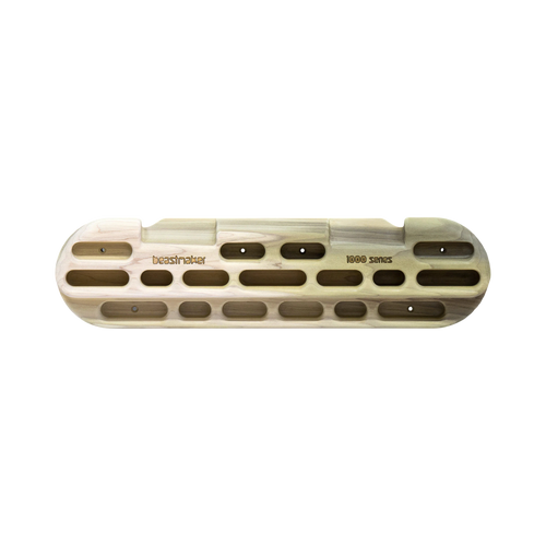 Front view of the Beastmaker 1000 Series Fingerboard, featuring a variety of jugs, slopers, and pockets for comprehensive grip training.
