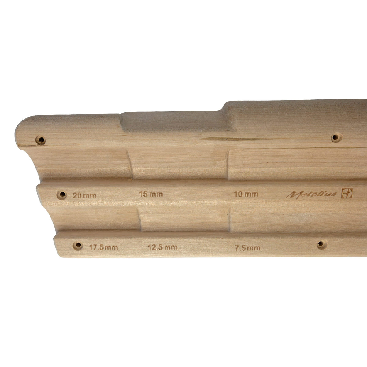 Close-up of the graduated edges on the Metolius Climber's Edge Board, 7.5 mm to 20 mm