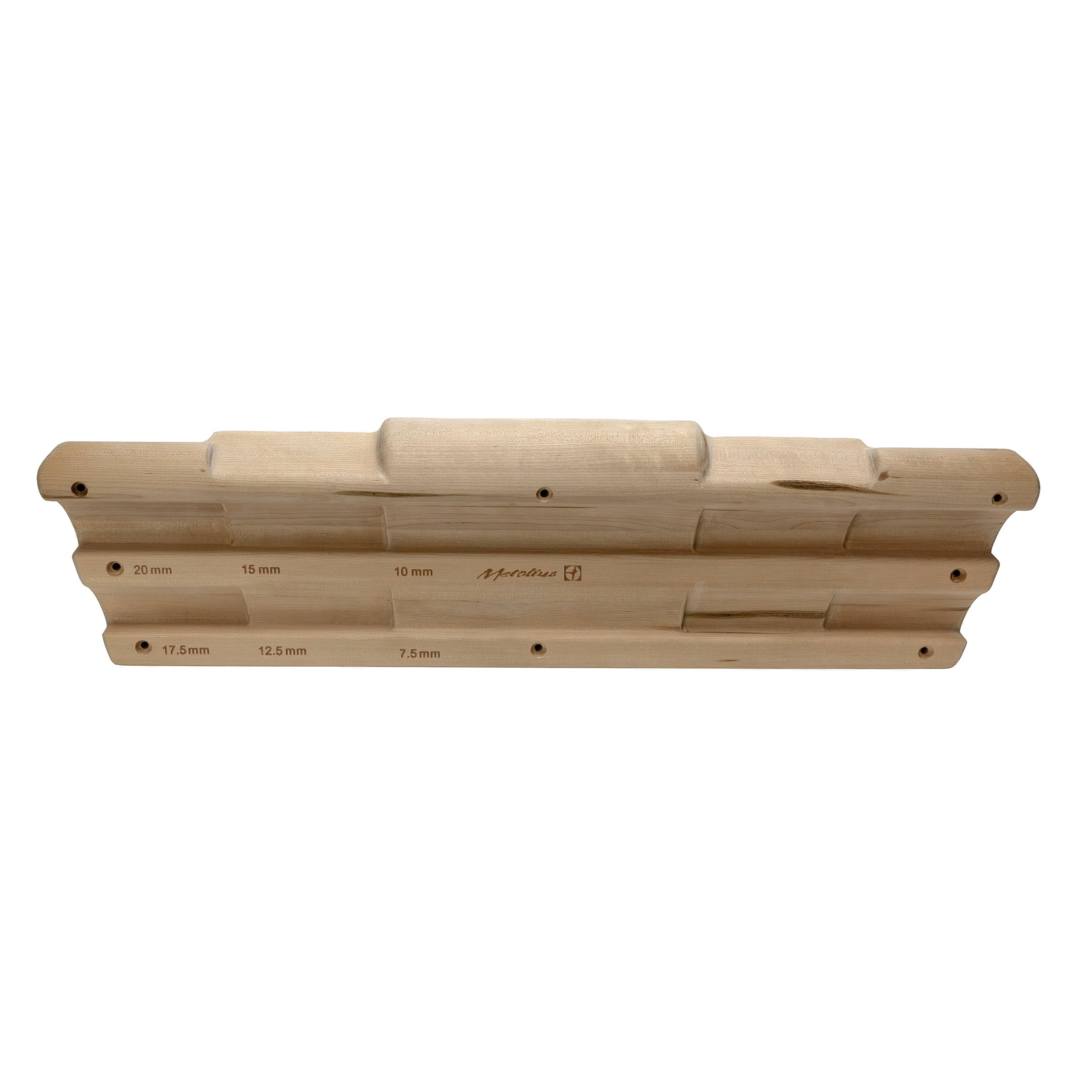 Metolius Climber's Edge Board, FSC-certified wood hangboard with six edge depths, two slopers, and jugs