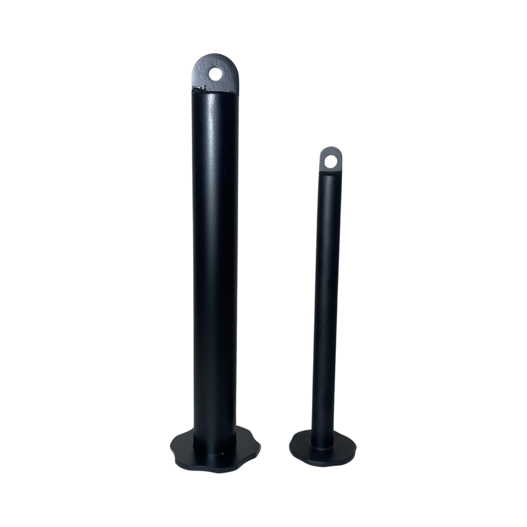Comparison of 12-inch and 15-inch Country Crush Loading Pins, showcasing the different sizes for use with standard and Olympic weight plates.