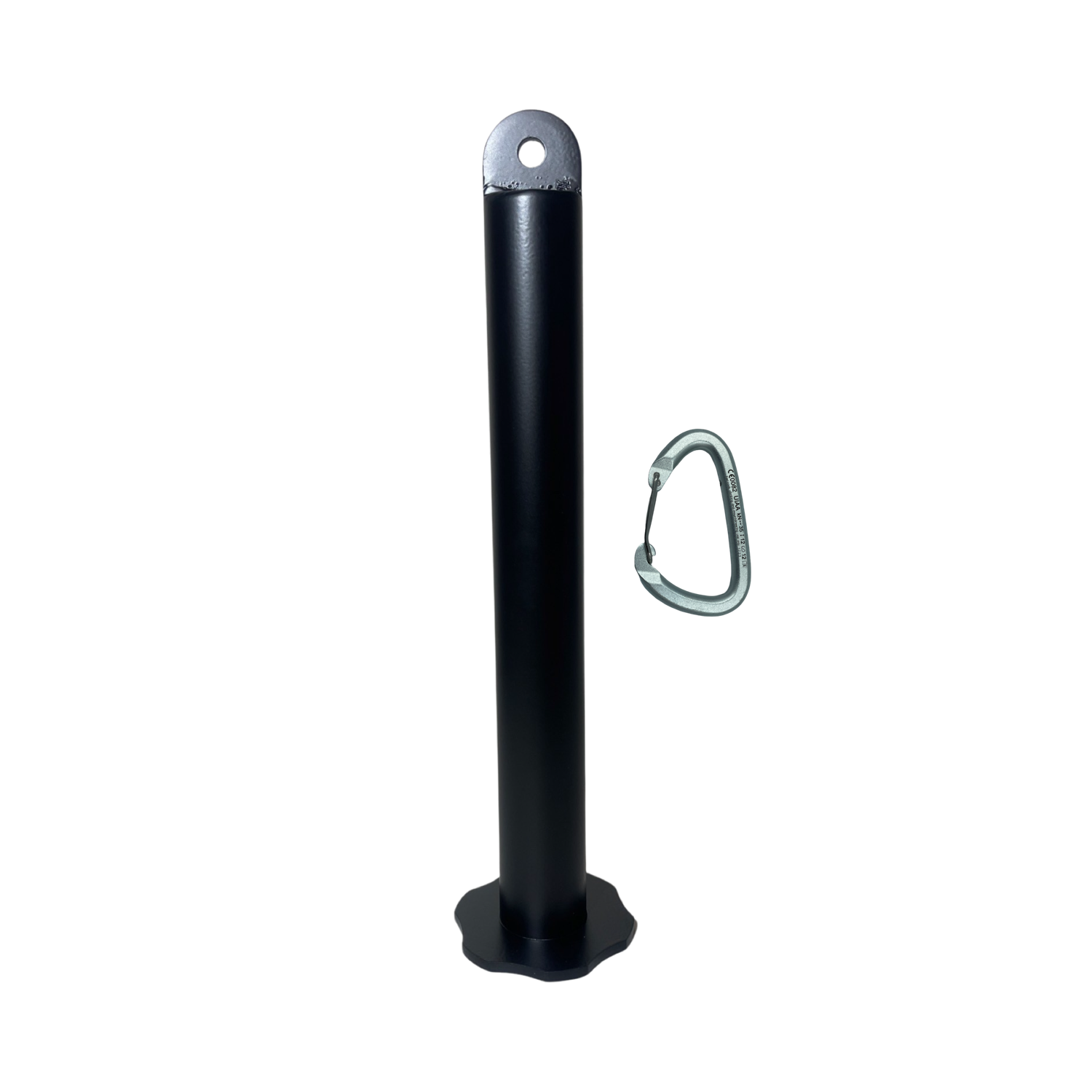 15-inch Country Crush Loading Pin with a carabiner, designed for adding weight plates and enhancing grip strength training.