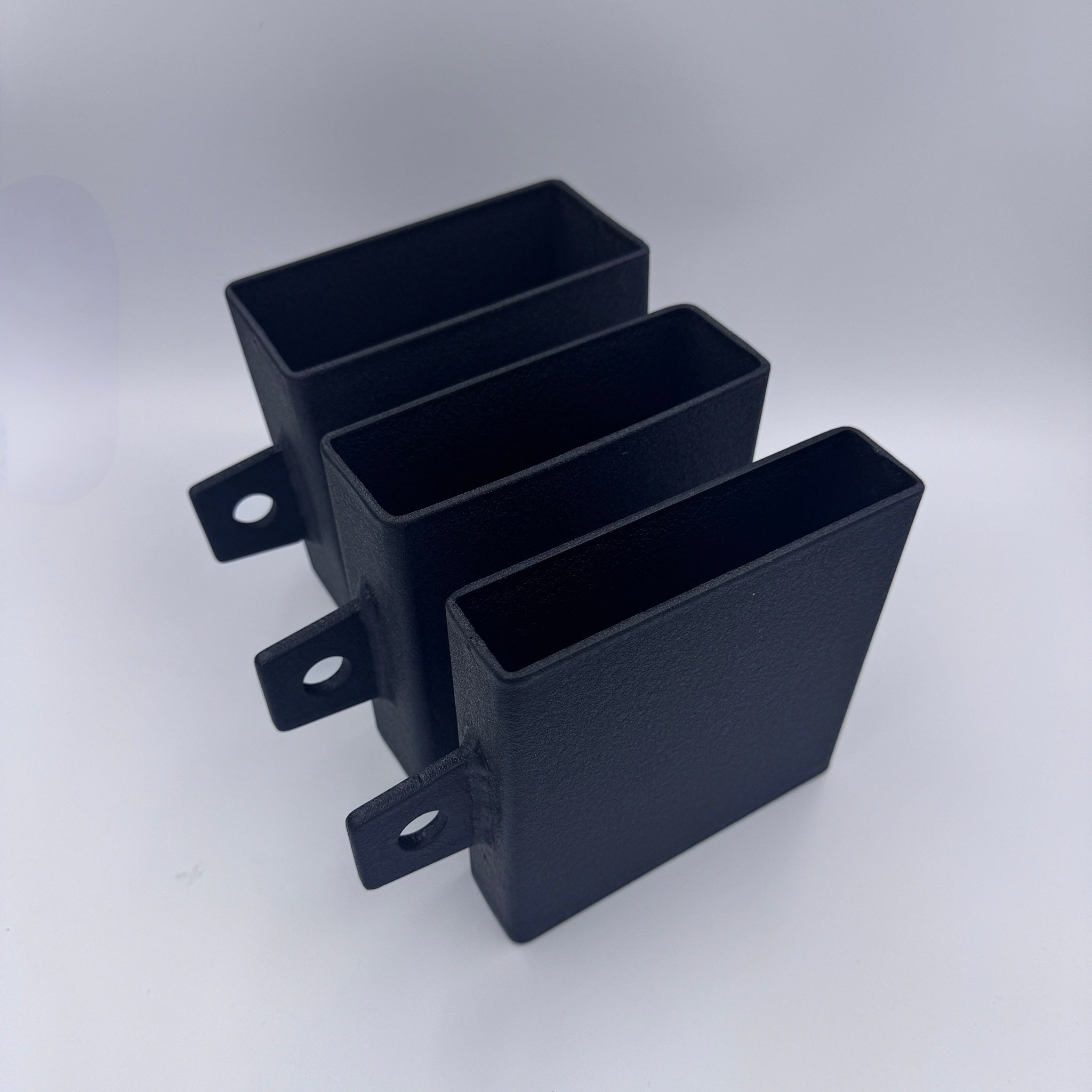 Country Crush pinch blocks in 1.5 inch, 2 inch, and 3 inch widths side by side, black powder coated steel with welded lifting tabs.