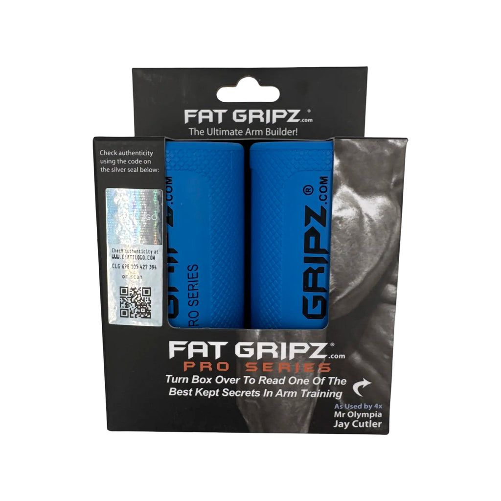 Fat Gripz Pro Series, blue 2.25 inch pair in retail box, on white