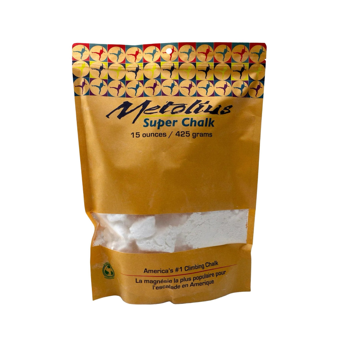 Metolius Super Chalk 15 ounce resealable bag, on white