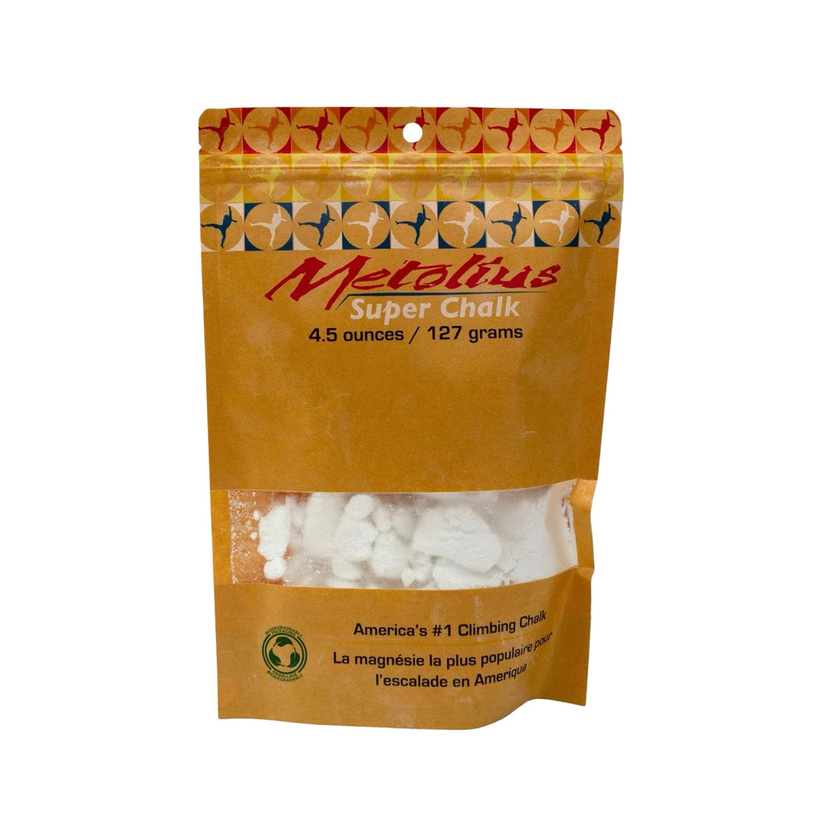 Metolius Super Chalk 4.5 ounce resealable bag, on white