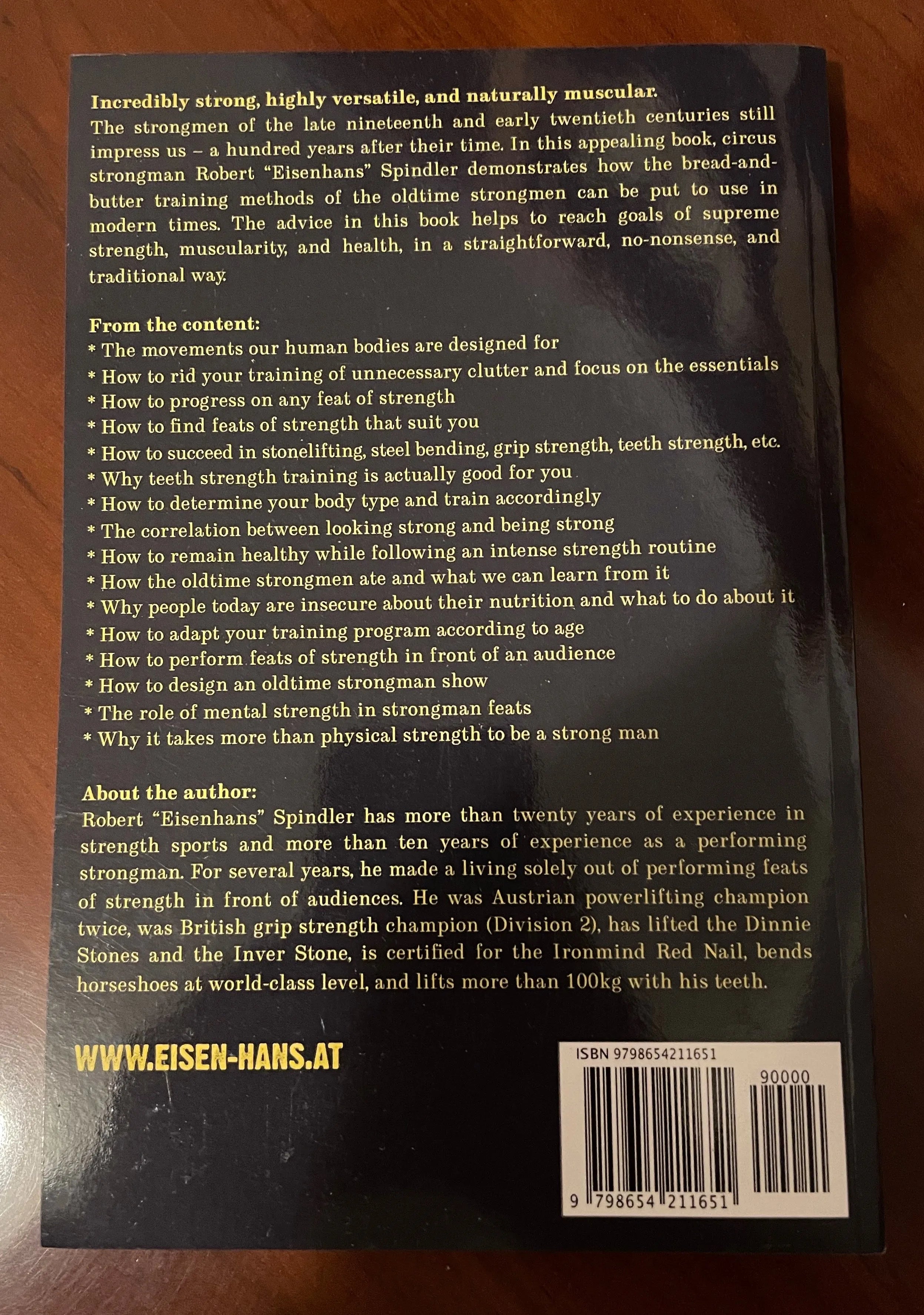 My Oldtime Strongman Training by Robert “Eisenhans” Spindler — Back Cover.