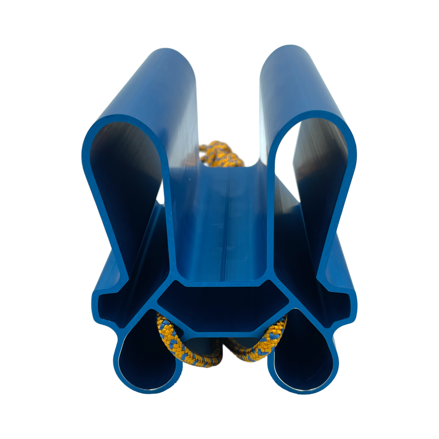 Front view of the Quad Block Grip Strength Device in blue, showcasing the Lattice Training logo and a rope attachment for versatile training.