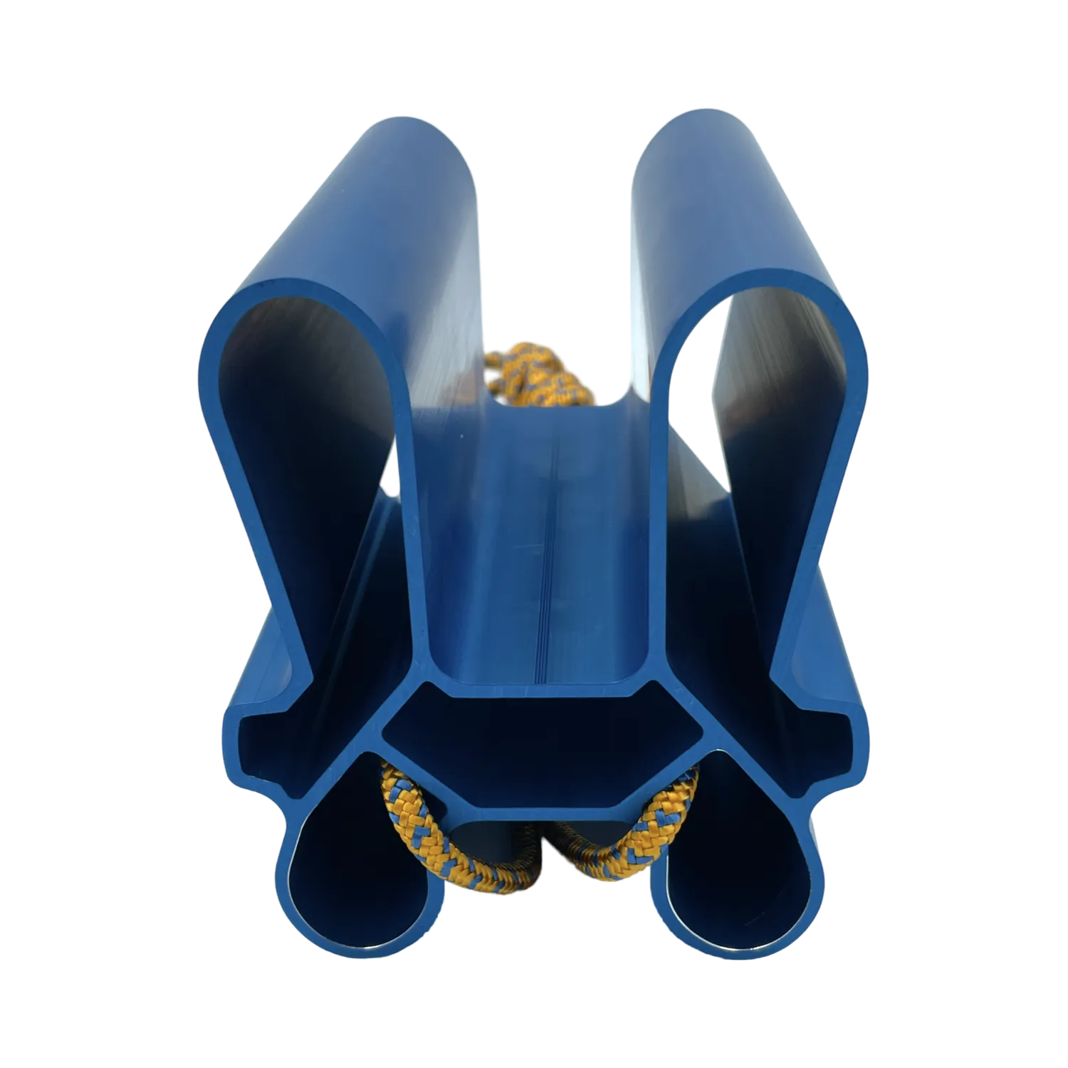 Front view of the Quad Block Grip Strength Device in blue, showcasing the Lattice Training logo and a rope attachment for versatile training.