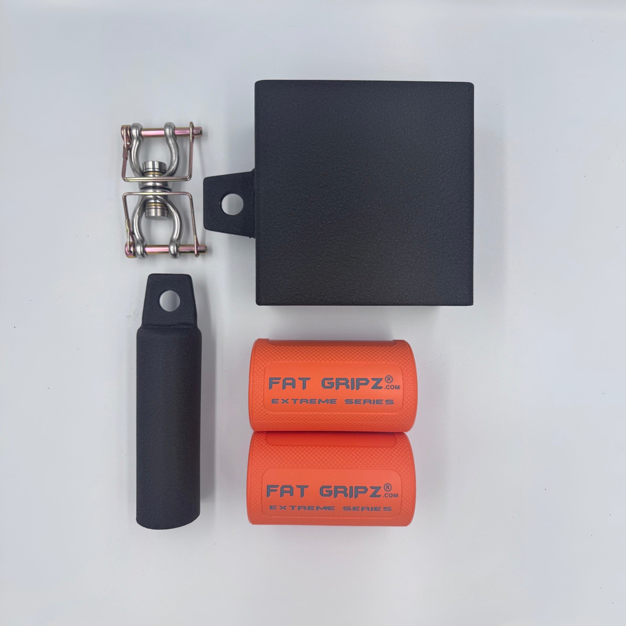 Winter Clash for Cash package Set 2: Country Crush Vertical Lift Trainer, 3 inch pinch block, Fat Gripz Extreme pair, and swivel carabiner on a white background.